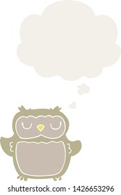 cartoon owl with thought bubble in retro style