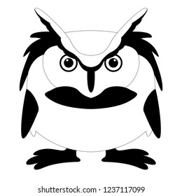  cartoon owl , vector illustration , black - white draw ,front view