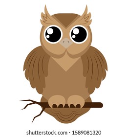Cartoon owl. Vector illustration on a white background. Drawing for children.