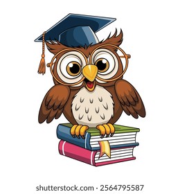 Cartoon owl wearing glasses and reading a book generative, owl vector design.
