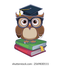 Cartoon owl wearing glasses and reading a book generative, vector Cartoon owl design illustration