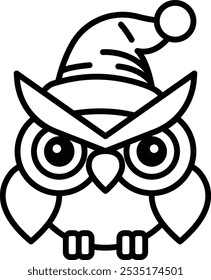 A cartoon owl wearing a hat and a Santa hat