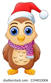 Cartoon owl wearing santa hat