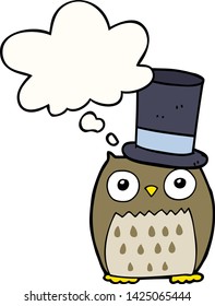 cartoon owl wearing top hat with thought bubble
