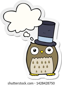 cartoon owl wearing top hat with thought bubble as a printed sticker