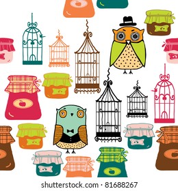 cartoon owls and cages