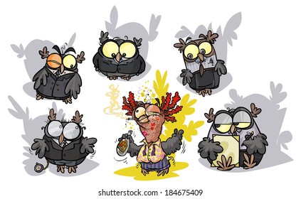 Cartoon owls group