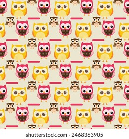 Cartoon Owls Seamless Vector Pattern Desig
