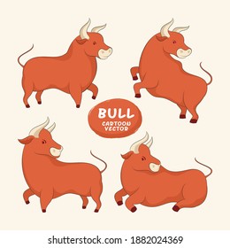 Cartoon ox bull cow set isolated vector illustration