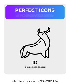 Cartoon ox thin line icon. Modern vector illustration for Chinese horoscope.