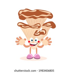 Cartoon oyster mushroom. Mushroom character. Healthy and nutritious food. Vector image.
