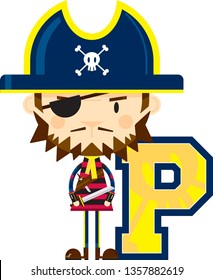 Cartoon P is for Pirate Alphabet Learning Educational Illustration