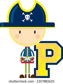 Cartoon P is for Pirate Alphabet Learning Educational Illustration