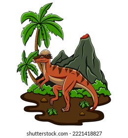 Cartoon Pachycephalosaurus in the jungle