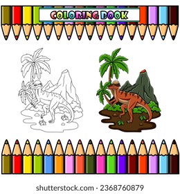 Cartoon Pachycephalosaurus in the jungle for coloring book