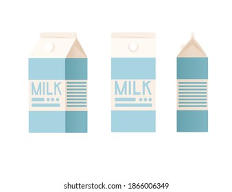 Cartoon package for milk with label white cardboard flat vector illustration isolated on white background