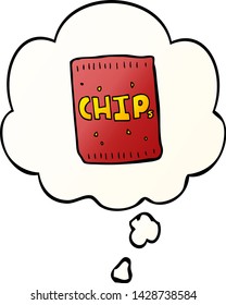 cartoon packet of chips with thought bubble in smooth gradient style