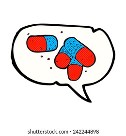 cartoon painkillers with speech bubble
