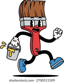 Cartoon Paint Brush with Paint Bucket