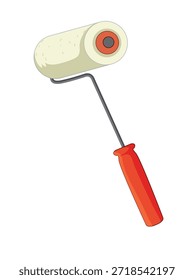 Cartoon paint roller with orange handle on white background