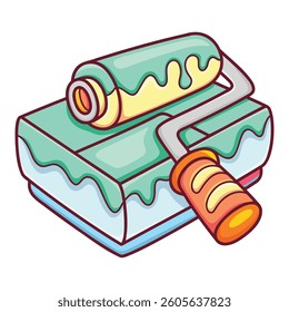 Cartoon Paint Roller with Tray Vector Illustration for Home Improvement