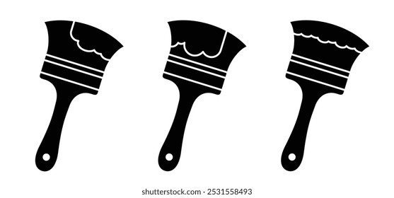 Pincéis de desenho animado ou pincéis com traçado de pincel. ícone de silhueta de pincel. Logotipo de pincel de tinta grunge preto. Ferramentas de carpintaria