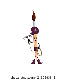 Cartoon paintbrush school supply pirate corsair character. Isolated vector brush nautical tool personage with grappling hook, ready to raid and loot, sails the seas in search of treasure and adventure