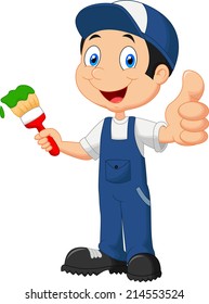 Cartoon painter holding a paintbrush 