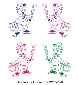 Cartoon-Malerin mit einer Paintbrush-Vektorgrafik
