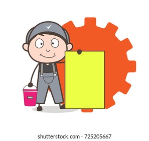 Cartoon Painter Showing a Message Banner Vector Illustration