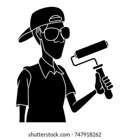 Cartoon painter with tool