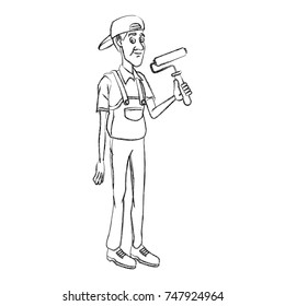 Cartoon painter with tool