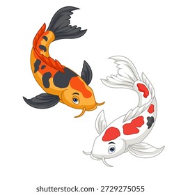 Caricatura de un par de peces koi lindos nadando