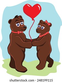 Cartoon pair of lovers bears on the date