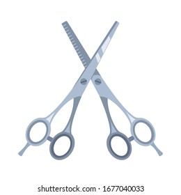 Cartoon pair of scissors. Hairdresser tool symbol. Beauty salon themed vector illustration 