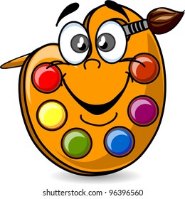 Cartoon palette with paints and brush