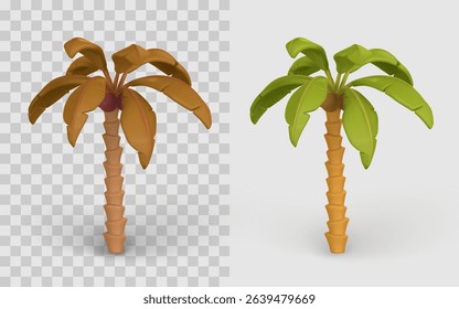 Cartoon Palm Tree 3D Icon With Green And Brown Leaves, Tropical Nature Object For Summer, Game, Or UI Design. Vector Illustration.
