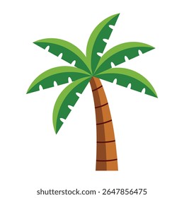 Cartoon palm tree icon with green leaves isolated on white background