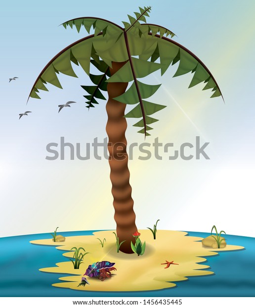 Cartoon Palm Tree On Island Hermit Stock Vector Royalty Free