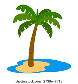 A cartoon palm tree on a tiny island surrounded by water