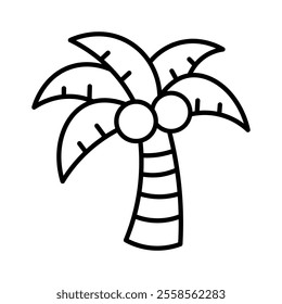 Cartoon Palm Tree Vector Illustration. The tree has a slightly curved trunk segmented with horizontal stripes, resembling a tropical palm trees natural texture.