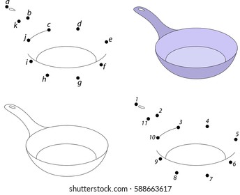 Cartoon pan. Coloring book and dot to dot educational game for kids