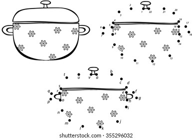Cartoon pan. Vector illustration. Coloring and dot to dot educational game for kids