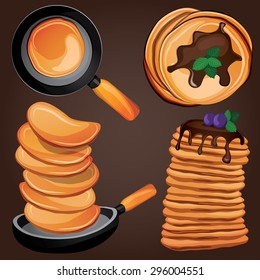 Cartoon pancakes for breakfast. Vector illustration