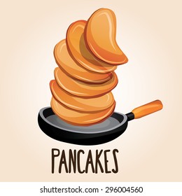 Cartoon pancakes on a pan for breakfast. Vector illustration