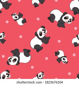 Cartoon Panda. Animal Seamless Vector Pattern Design Background