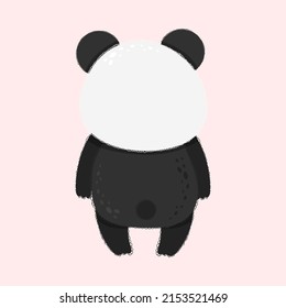 Cartoon panda back view, from the back. Vector illustration of a cute animal. Cute little illustration of Panda for kids, baby book, fairy tales, covers, baby shower invitation, textile t-shirt.