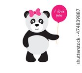 cartoon panda with balloon and bow