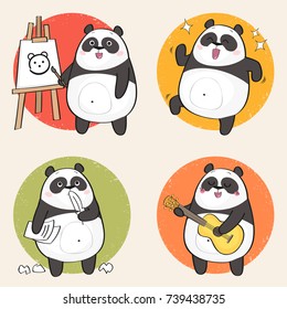 Cartoon Panda Bear Character. Creative hobbies set. Vector illustration