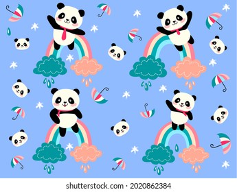 Panda de dibujos animados con fondo de patrón de coala Ilustración Vector Diseño gráfico Camisas